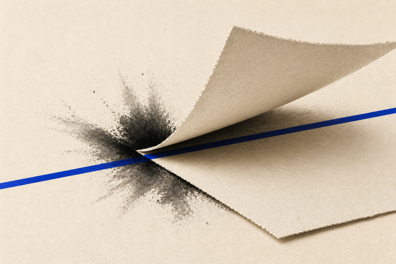 A continuous blue register remains intact while the paper version changes