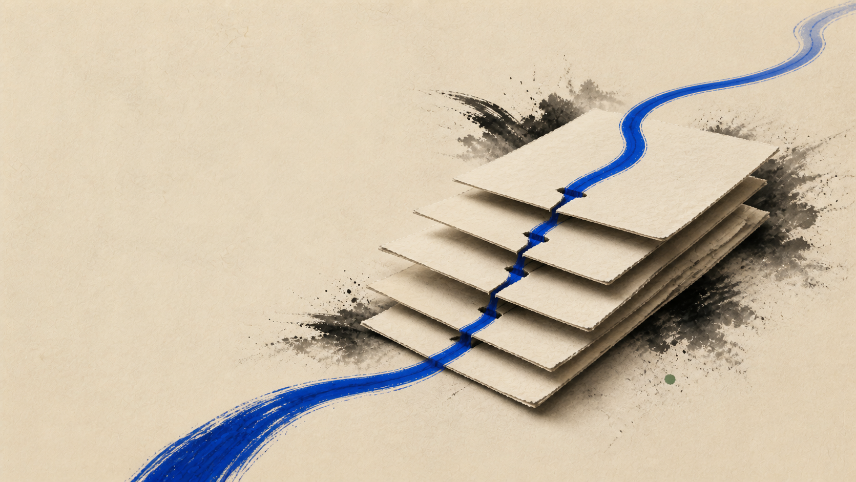 One cobalt RoundOS signal passes through separate document layers toward a live investor view