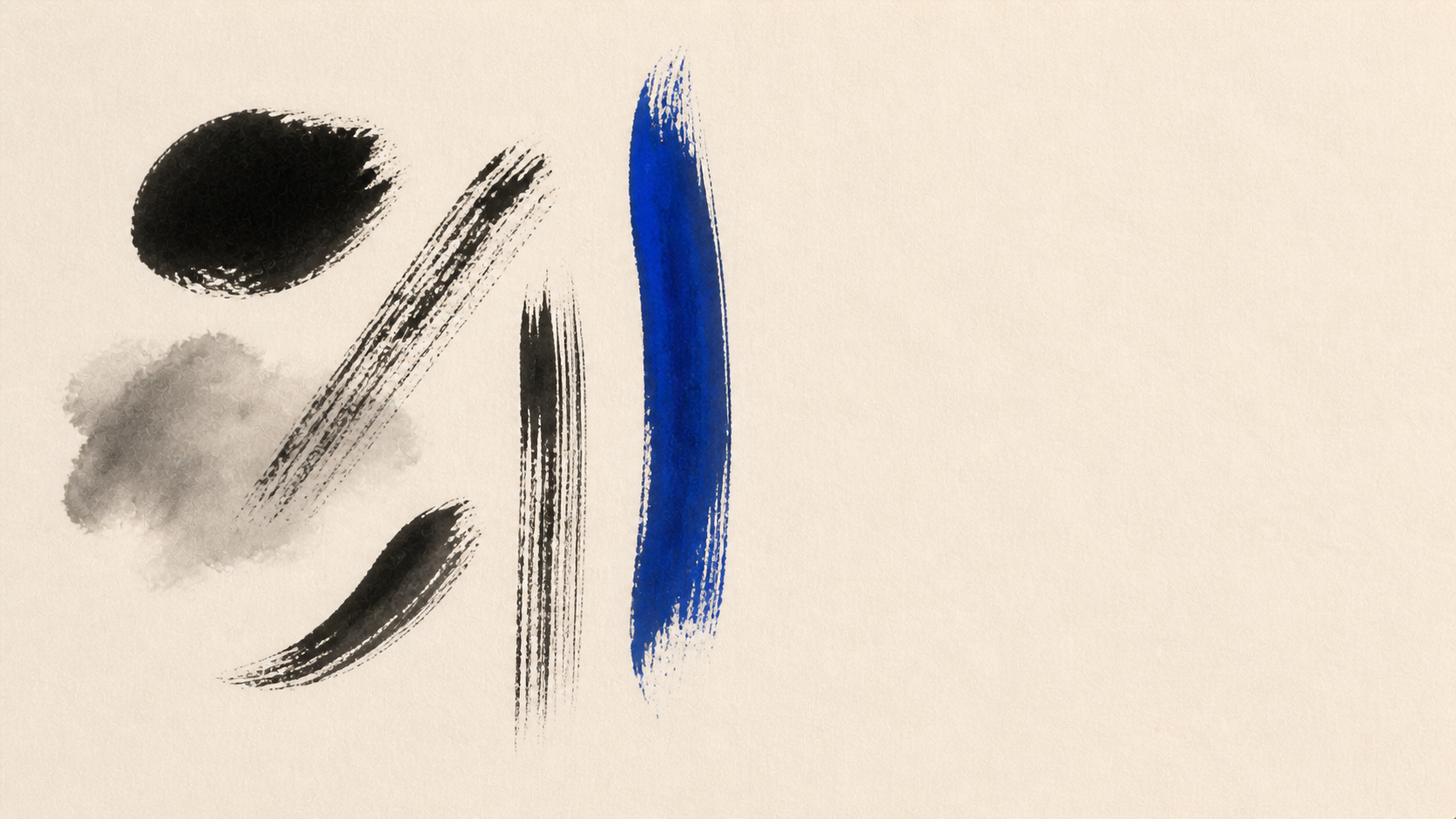 Five distinct marks representing the minimum set of materials in a credible pre-seed room