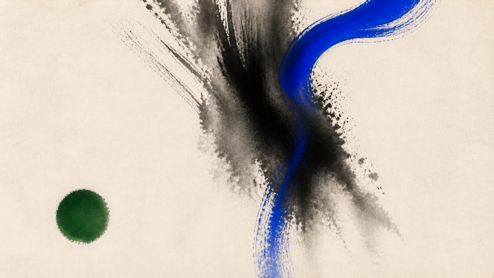 One cobalt passage curves through a protected field of ink